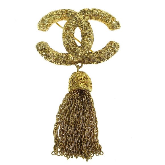 CHANEL CC Logos Fringe Motif Brooch Pin Corsage Gold-Tone - Picture 1 of 5